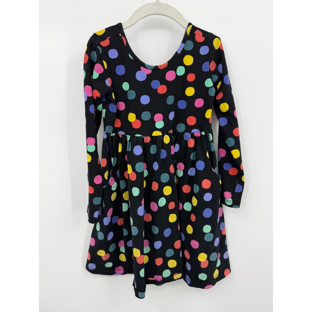 Hanna Andersson Play Dress Kids 120 US 6-7 Black Multi Polka Dot Long Sleeve